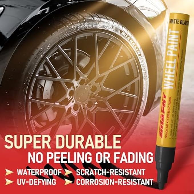 Smaphy WHEEL REPAIR KIT, MATTE BLACK RIM TOUCH UP PAINT, WHEEL TOUCH UP KIT WHEEL PAINT RIM PAINT PEN, QUICK AND EASY REPAIRS ROADSIDE RASHES, RIM PAINT(MATTE BLACK) - Image 4
